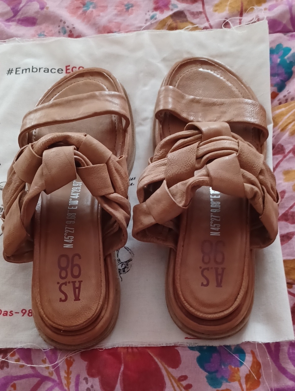 A.S.98 Tan Braided Leather Slide Sandals
